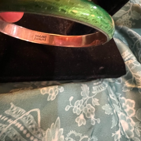 Sterling & Green Enamel Bracelet ~ Thailand - Picture 4 of 9